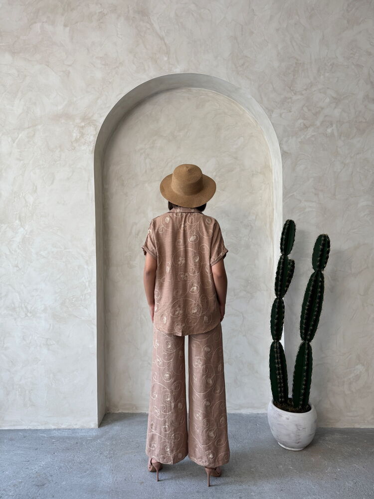 Embroidered Pants - Light Brown Dsn2