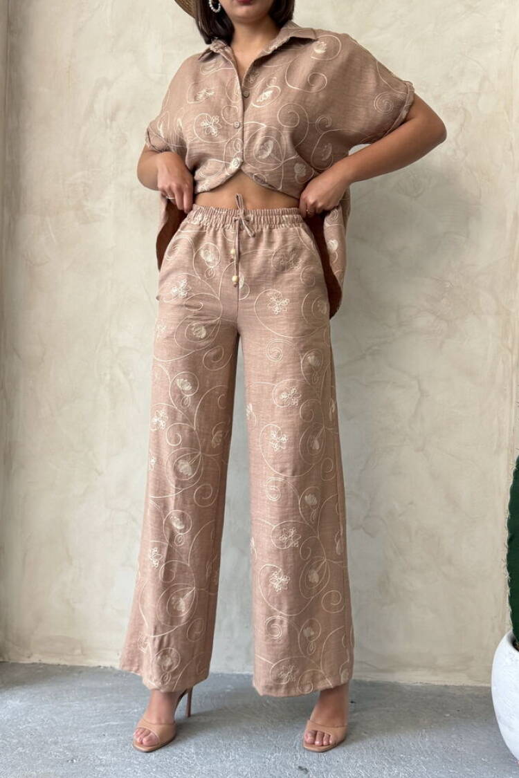 Embroidered Pants - Light Brown Dsn2