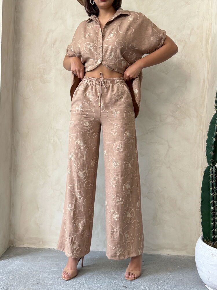 Embroidered Pants - Light Brown Dsn2