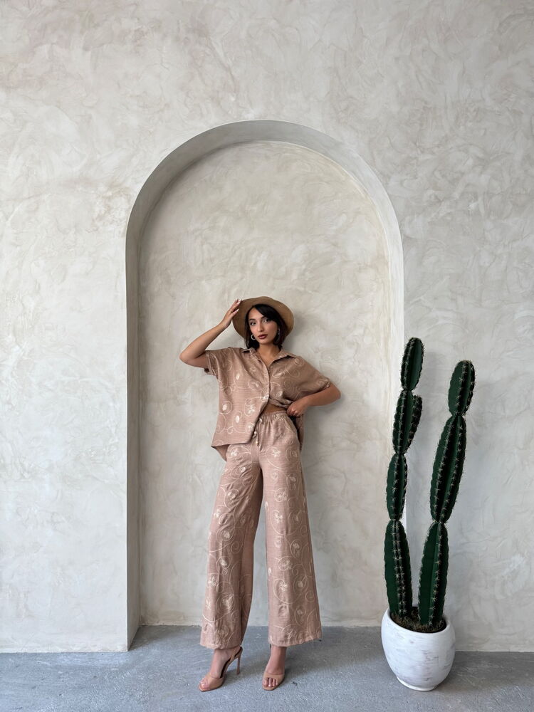 Embroidered Pants - Light Brown Dsn2