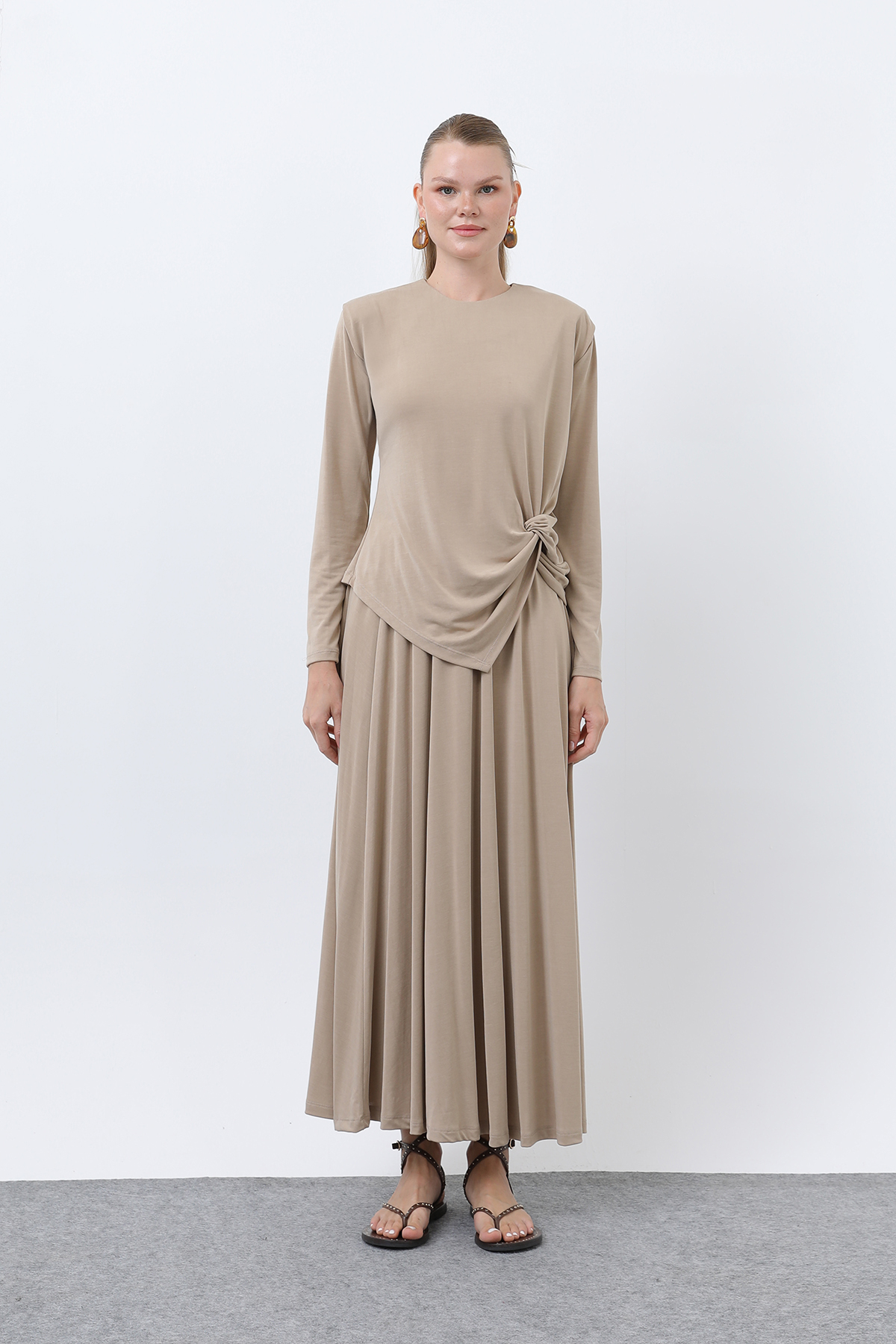 Women's Front Knotted Wadding Detailed Skirt Suit