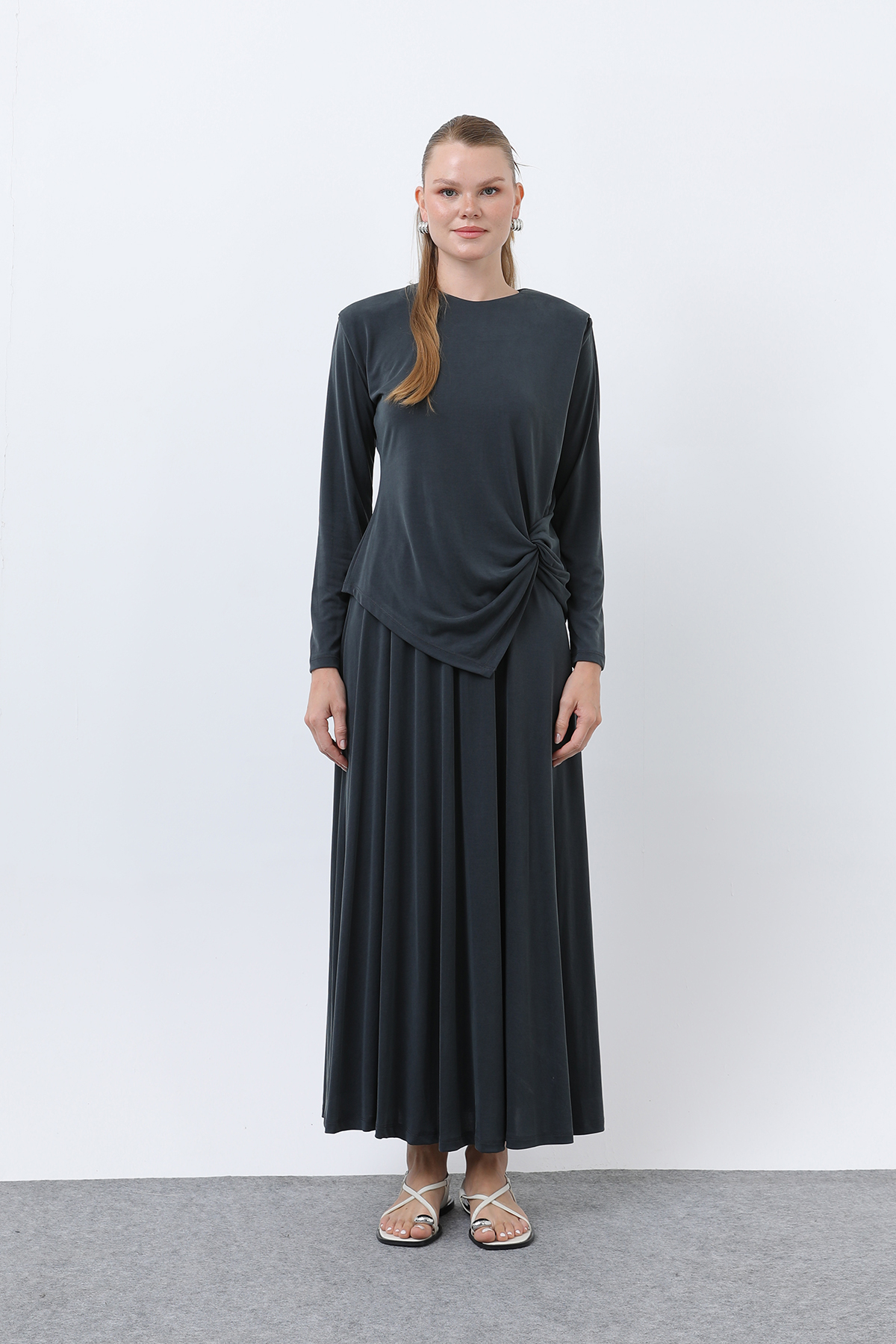Women's Front Knotted Wadding Detailed Skirt Suit