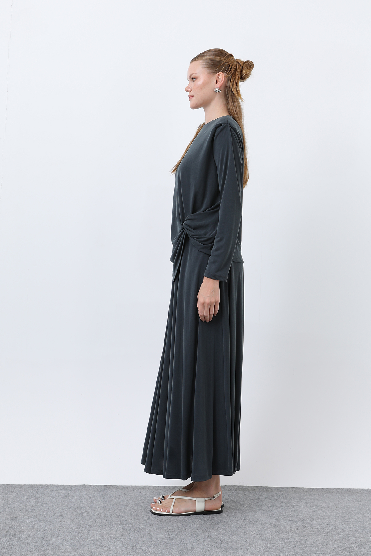Women's Front Knotted Wadding Detailed Skirt Suit