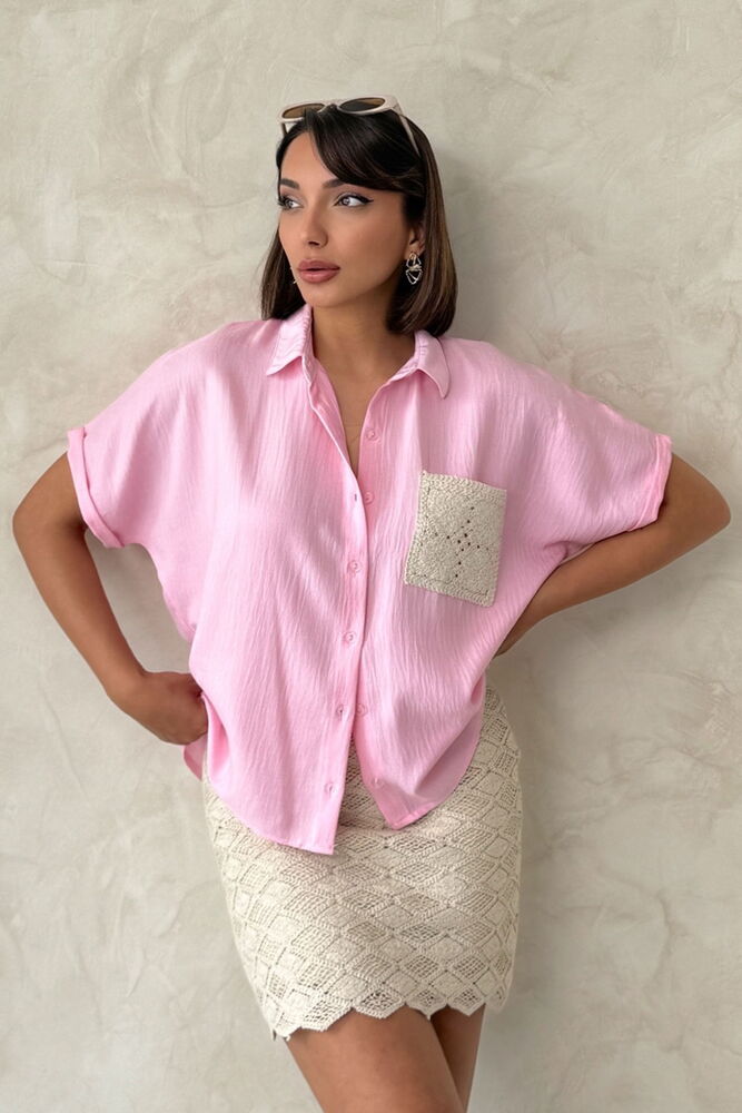 D2360 Linen Shirt With Applique Pockets - Brand: Topshow - Women's Clothing Wholesale - Globality Store