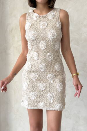 Floral Lace Dress - Stone - Brand: Topshow - Women's Clothing Wholesale - Globality Store