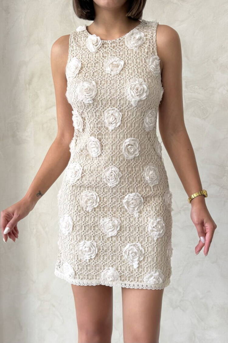Floral Lace Dress - Stone