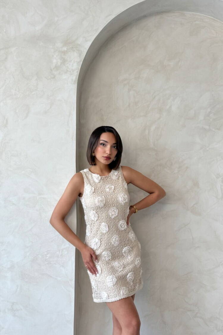Floral Lace Dress - Stone