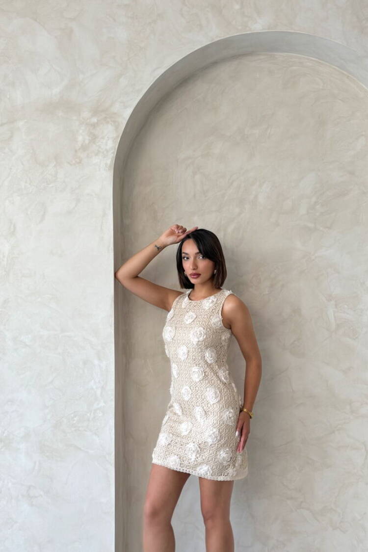Floral Lace Dress - Stone