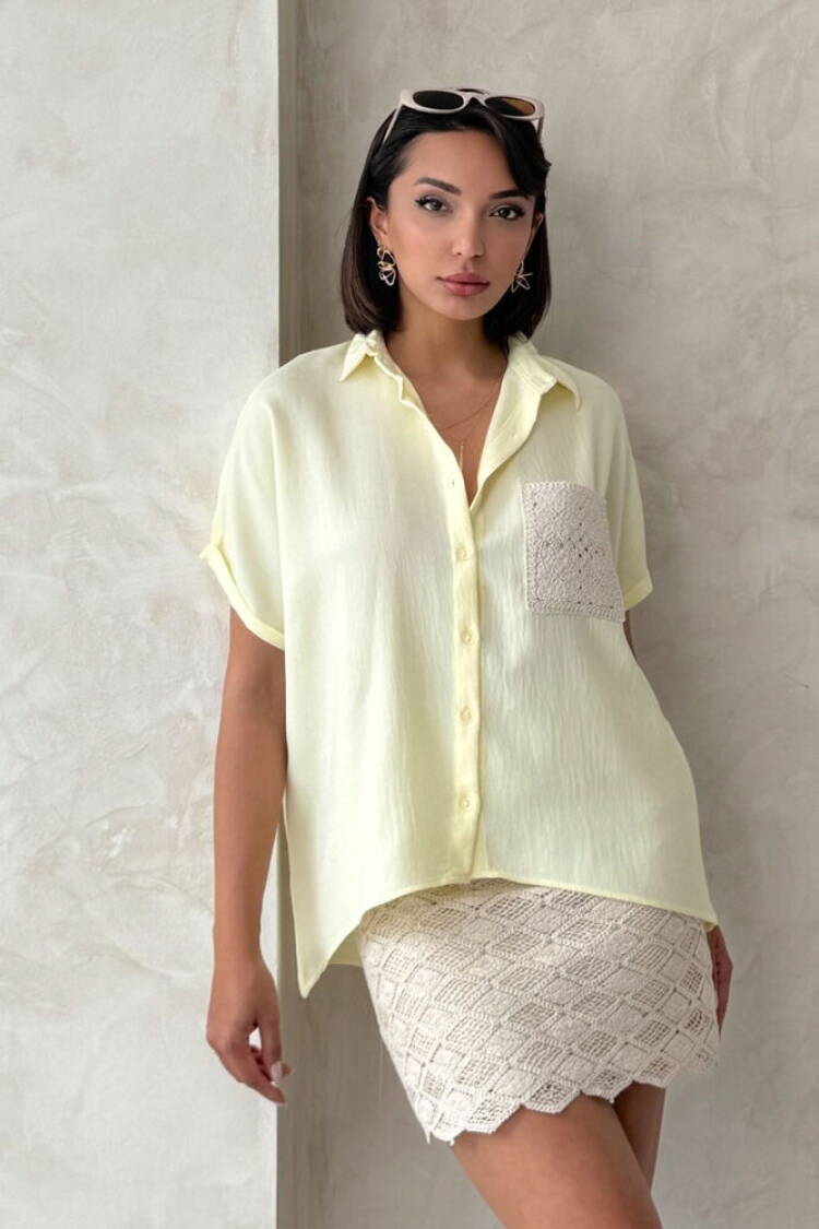 D2360 Linen Shirt With Applique Pockets - Brand: Topshow - Women's Clothing Wholesale - Globality Store