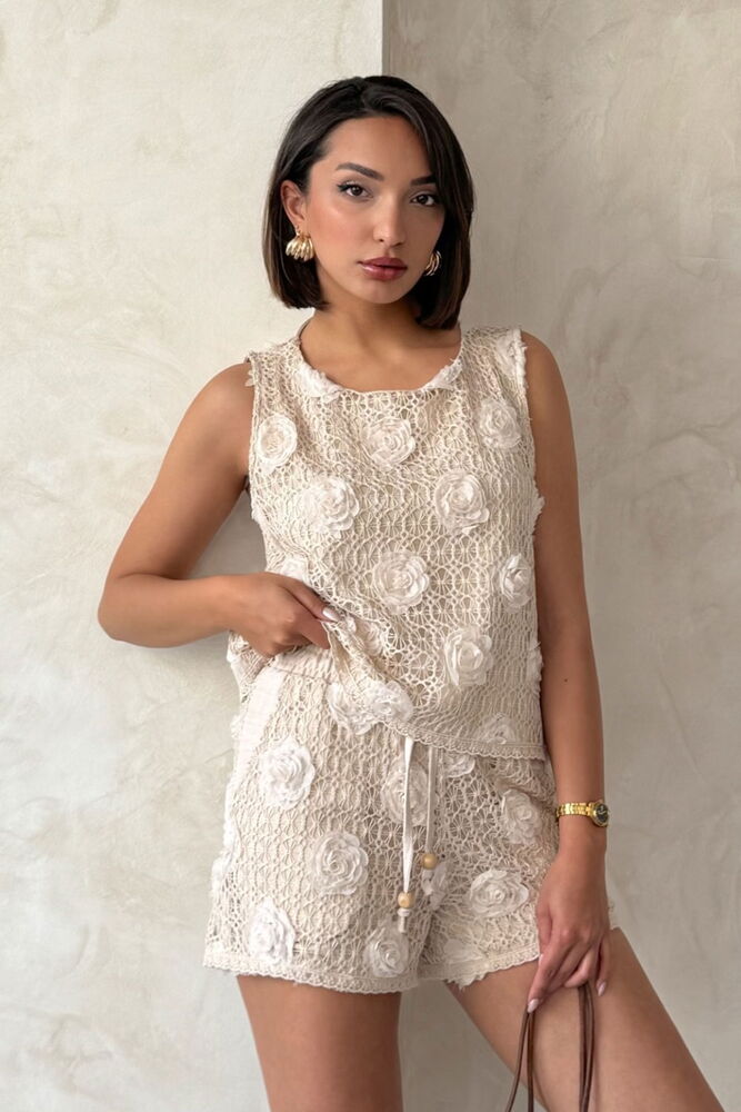 Floral Lace Shorts - Stone