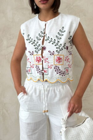 Embroidered Zero Sleeve Shirt - Yellow Dsn2 - Brand: Topshow - Women & Kids, Baby Clothes Wholesale - Globality Store