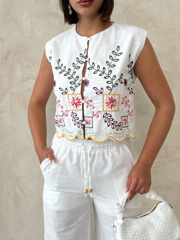 Embroidered Zero Sleeve Shirt - Yellow Dsn2