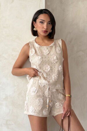 Floral Lace Tank Top - Stone - Brand: Topshow - Women & Kids, Baby Clothes Wholesale - Globality Store