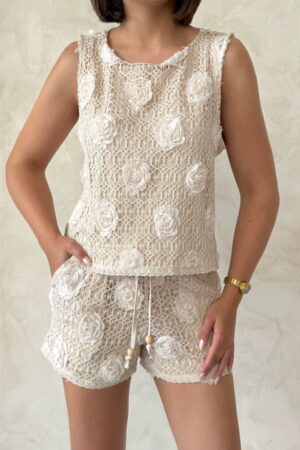 Floral Lace Tank Top - Stone - Brand: Topshow - Women & Kids, Baby Clothes Wholesale - Globality Store