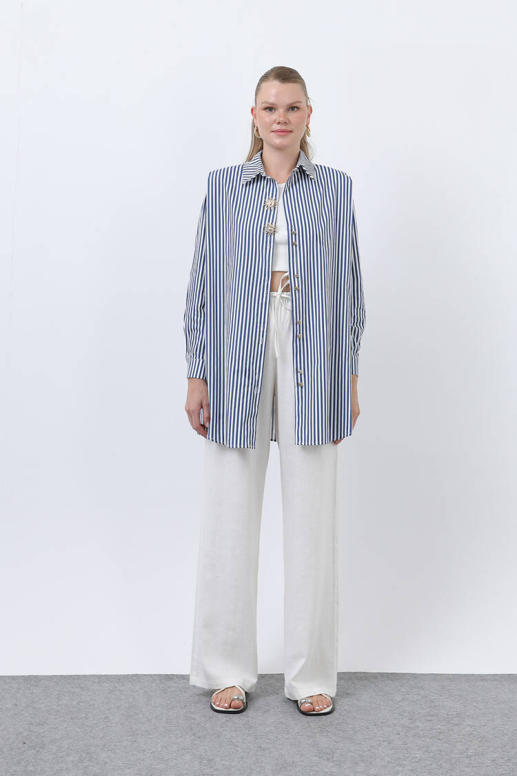 Women's Striped Brooch Detailed Shirt