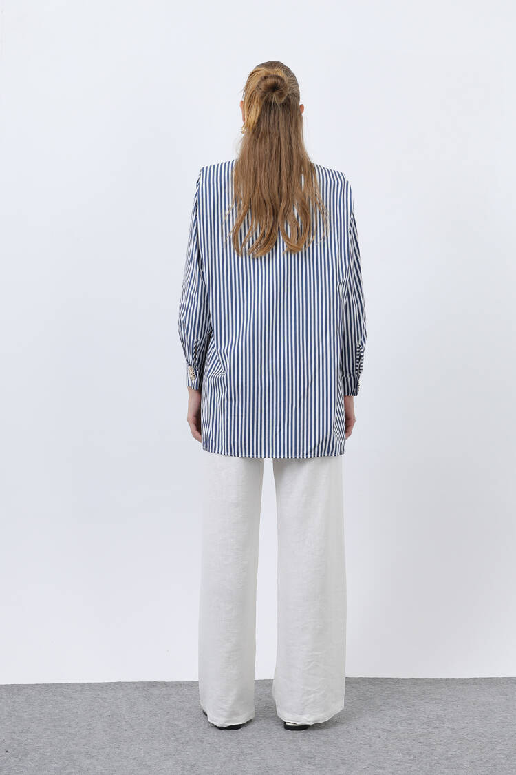 Women's Striped Brooch Detailed Shirt