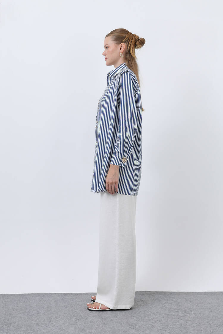 Women's Striped Brooch Detailed Shirt