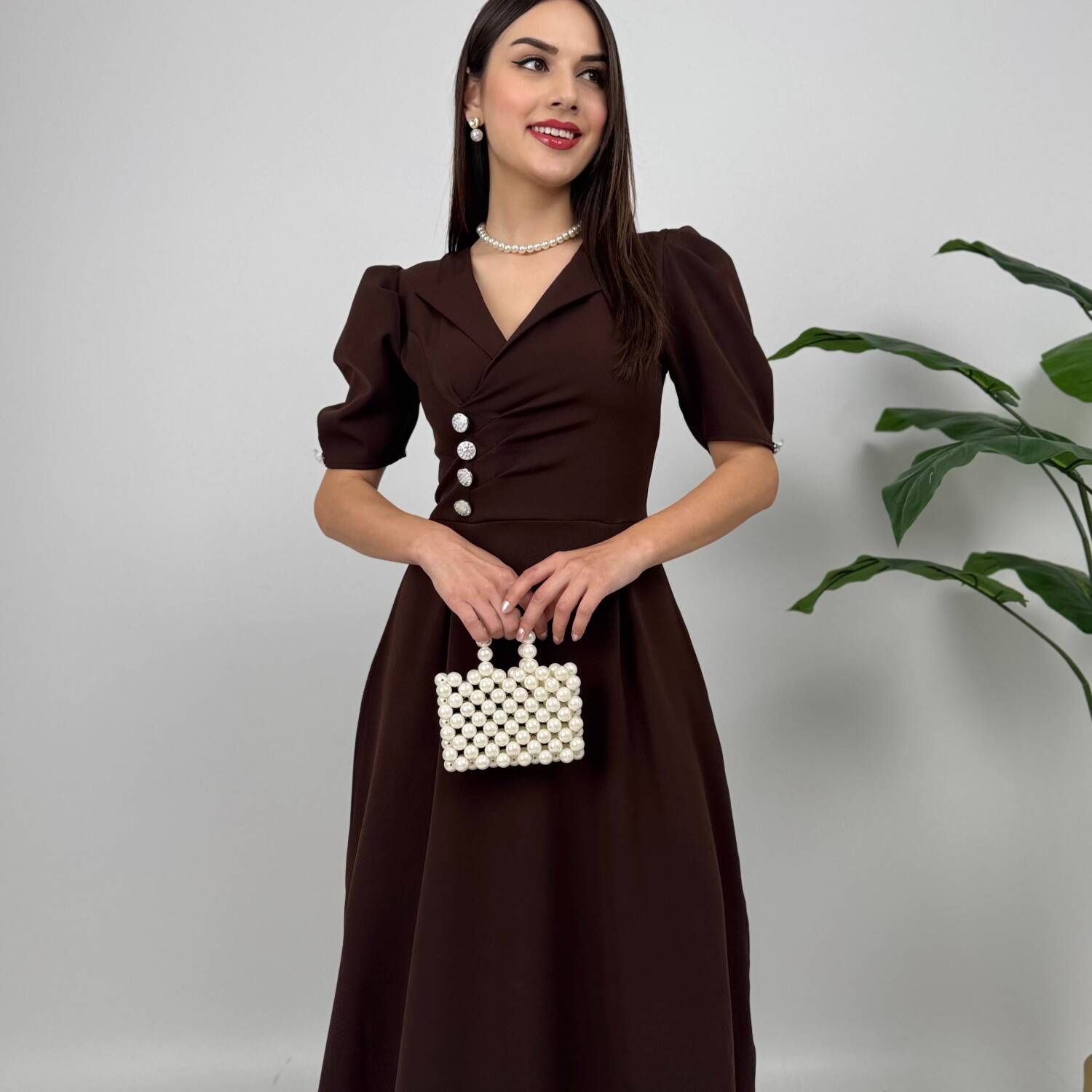 Jacket Collar Balloon Cufflinks Detail Atlas Dress - Brand: Miss Janell - Women's Clothing Wholesale - Globality Store