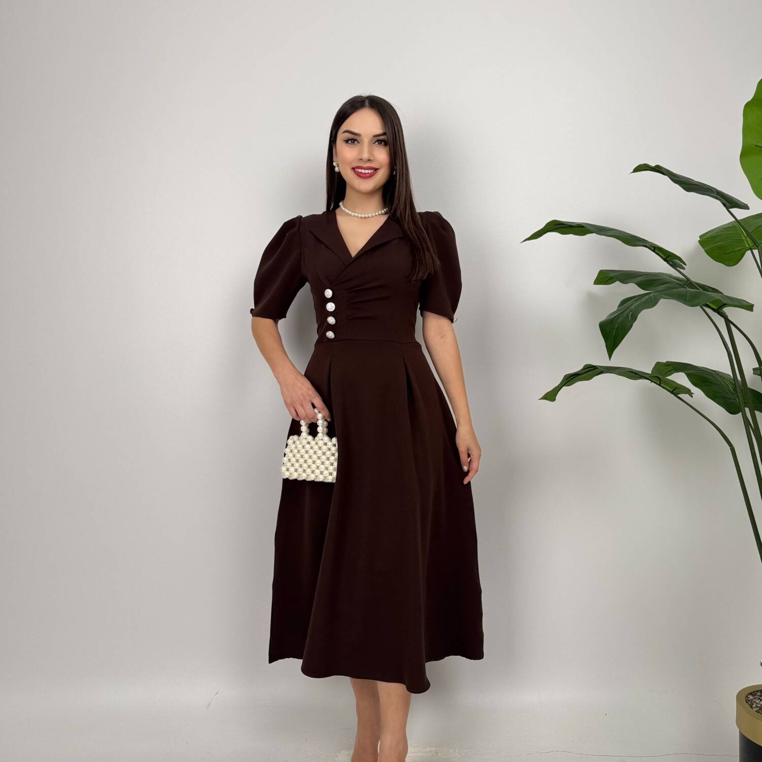Jacket Collar Balloon Cufflinks Detail Atlas Dress - Brand: Miss Janell - Women's Clothing Wholesale - Globality Store