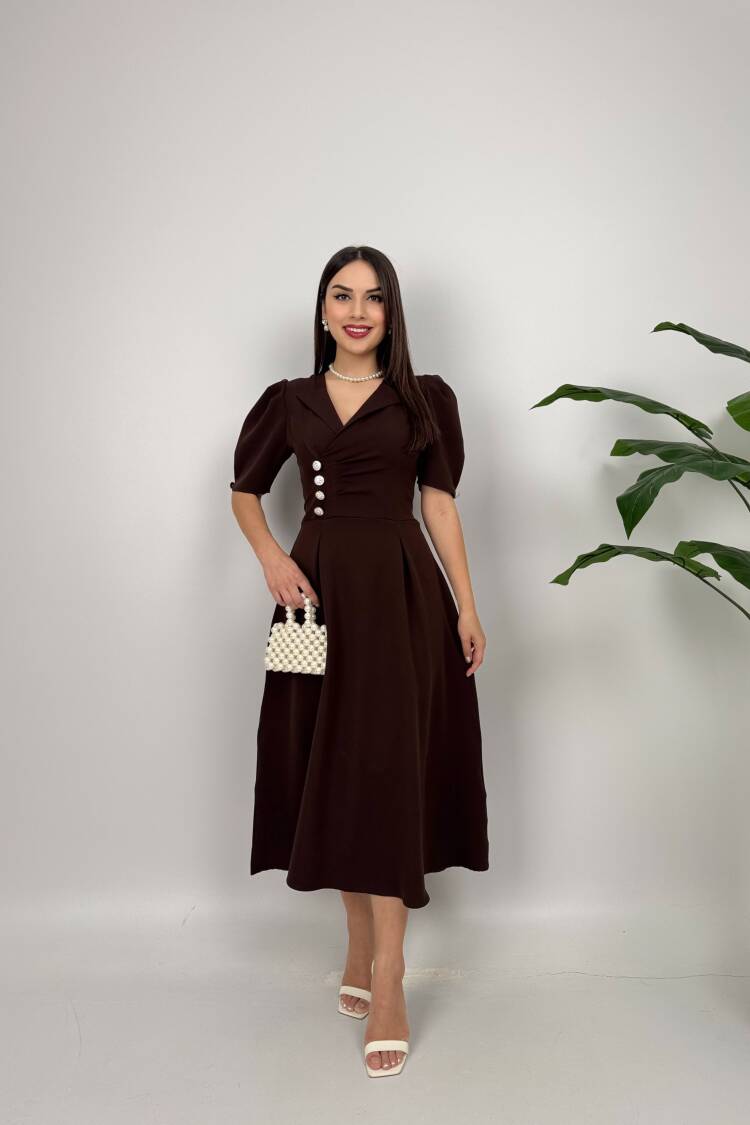 Jacket Collar Balloon Cufflinks Detail Atlas Dress - Brand: Miss Janell - Women's Clothing Wholesale - Globality Store