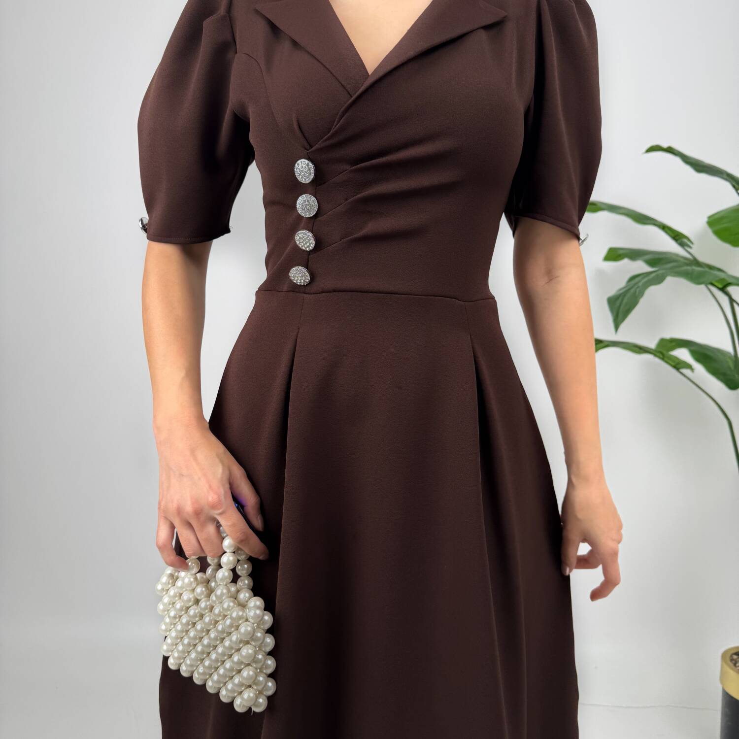 Jacket Collar Balloon Cufflinks Detail Atlas Dress - Brand: Miss Janell - Women's Clothing Wholesale - Globality Store