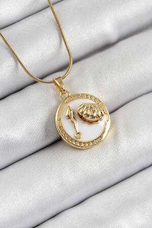 316l Steel Chain White Enameled Artistic Portrait Oyster Model Gold Color Women Necklace - Brand: Ebijuteri - Women's Clothing Wholesale - Globality Store