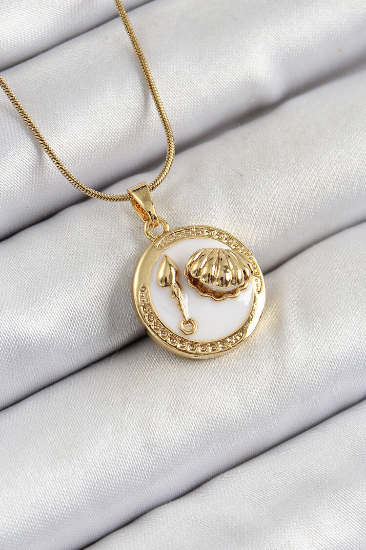316l Steel Chain White Enameled Artistic Portrait Oyster Model Gold Color Women Necklace - Brand: Ebijuteri - Women's Clothing Wholesale - Globality Store