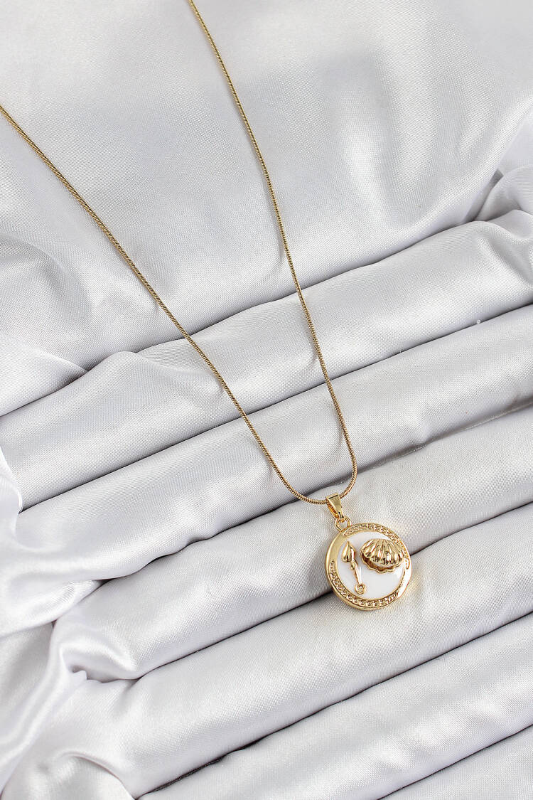 316l Steel Chain White Enameled Artistic Portrait Oyster Model Gold Color Women Necklace