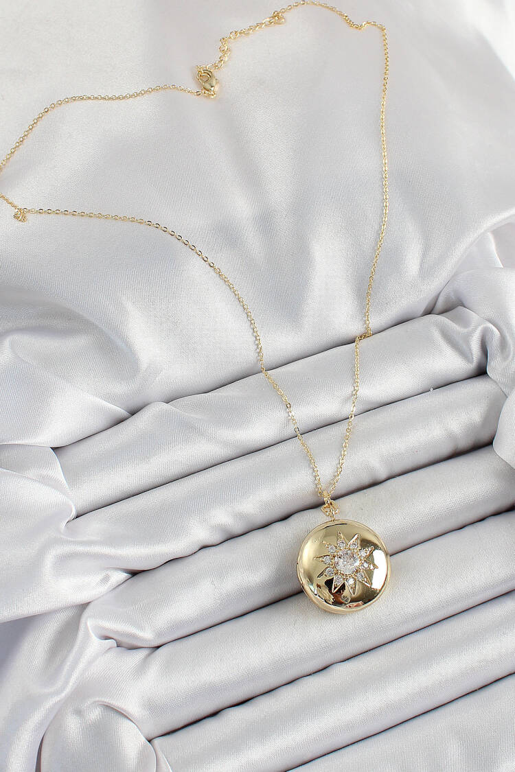 316l Steel Chain Openable Locket Model Zircon Stone Gold Color Women Necklace
