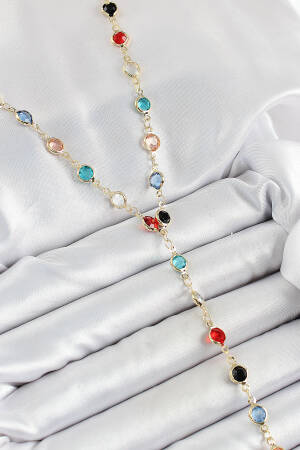 Brass Assorted Model Gold Color Zircon Stone Y Necklace - Brand: Ebijuteri - Women's Clothing Wholesale - Globality Store