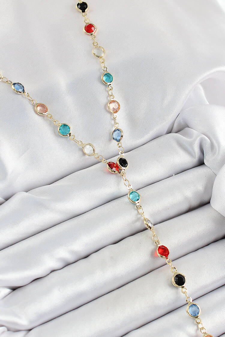 Brass Assorted Model Gold Color Zircon Stone Y Necklace - Brand: Ebijuteri - Women's Clothing Wholesale - Globality Store