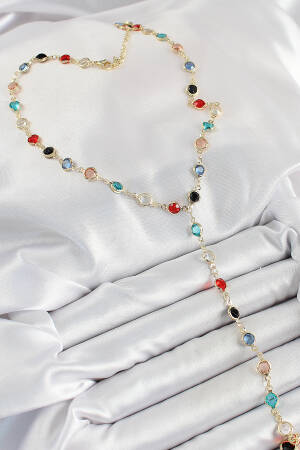 Brass Assorted Model Gold Color Zircon Stone Y Necklace - Brand: Ebijuteri - Women's Clothing Wholesale - Globality Store