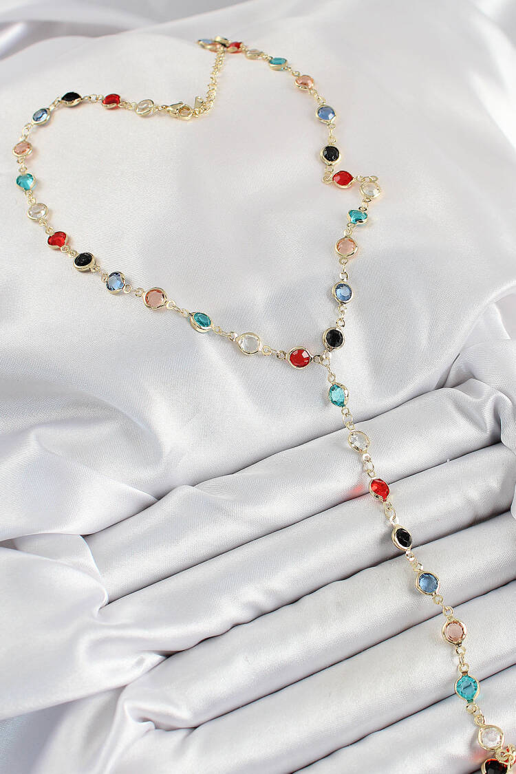 Brass Assorted Model Gold Color Zircon Stone Y Necklace