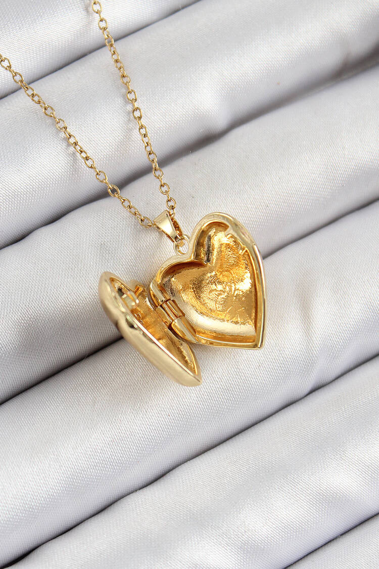 316l Steel Chain Openable Butterfly Figured Heart Model Zircon Stone Gold Color Women Necklace