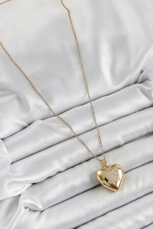 316l Steel Chain Openable Butterfly Figured Heart Model Zircon Stone Gold Color Women Necklace - Brand: Ebijuteri - Women's Clothing Wholesale - Globality Store