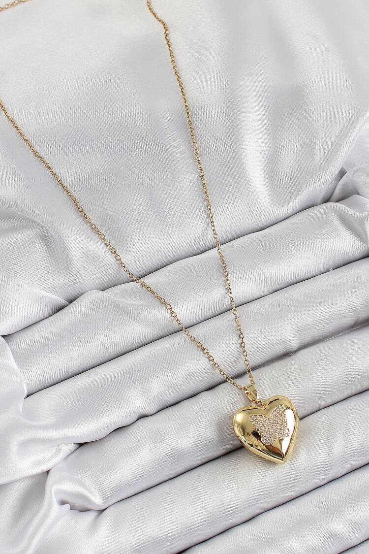 316l Steel Chain Openable Butterfly Figured Heart Model Zircon Stone Gold Color Women Necklace