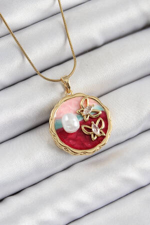 316l Steel Chain Zircon Stone Assorted Artistic Portrait Pearl Detailed Butterfly Figured Pattern Gold Color Women Necklace - Brand: Ebijuteri - Women's Clothing Wholesale - Globality Store
