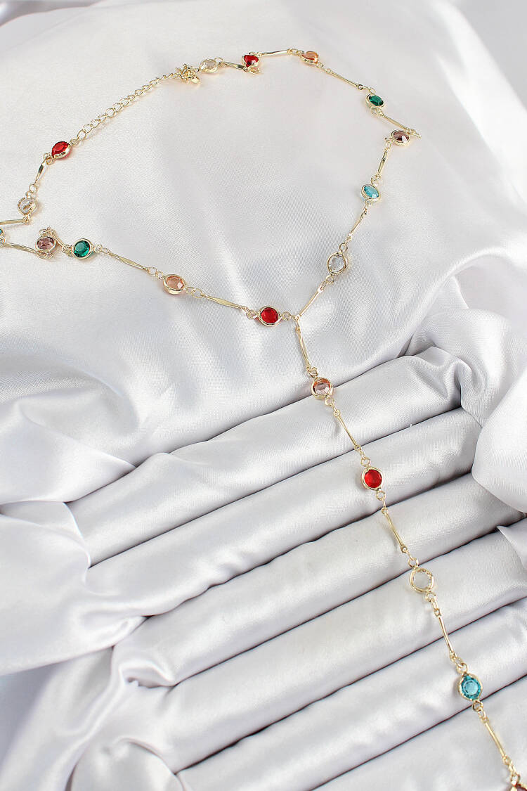 Brass Assorted Model Gold Color Zircon Stone Y Necklace
