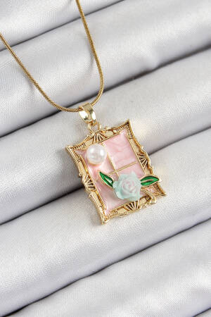 316l Steel Chain Pink Artistic Portrait Pearl Detailed Rose Figured Pattern Gold Color Women Necklace - Brand: Ebijuteri - Women's Clothing Wholesale - Globality Store