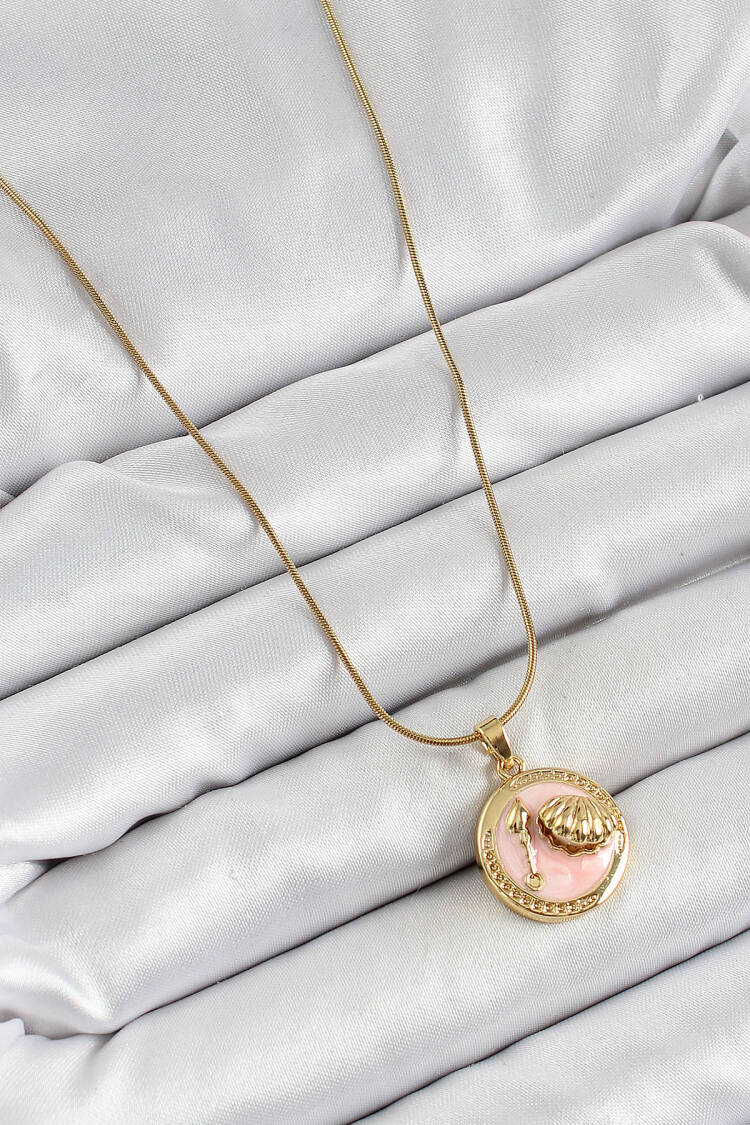 316l Steel Chain Pink Enameled Artistic Portrait Oyster Model Gold Color Women Necklace