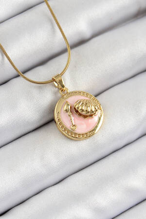 316l Steel Chain Pink Enameled Artistic Portrait Oyster Model Gold Color Women Necklace - Brand: Ebijuteri - Women's Clothing Wholesale - Globality Store