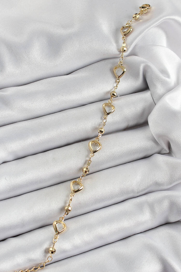 Brass Transparent Heart Pattern Gold Color Zircon Stone Women's Bracelet