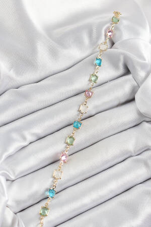 Brass Gold Color Mixed Color Square Zircon Stone Women's Bracelet - Brand: Ebijuteri - Women's Clothing Wholesale - Globality Store