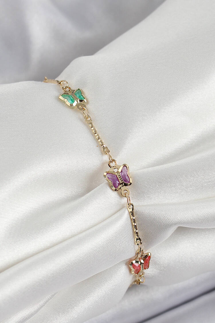 Brass Gold Color Mixed Color Butterfly Zircon Stone Women's Bracelet - Brand: Ebijuteri - Women's Clothing Wholesale - Globality Store