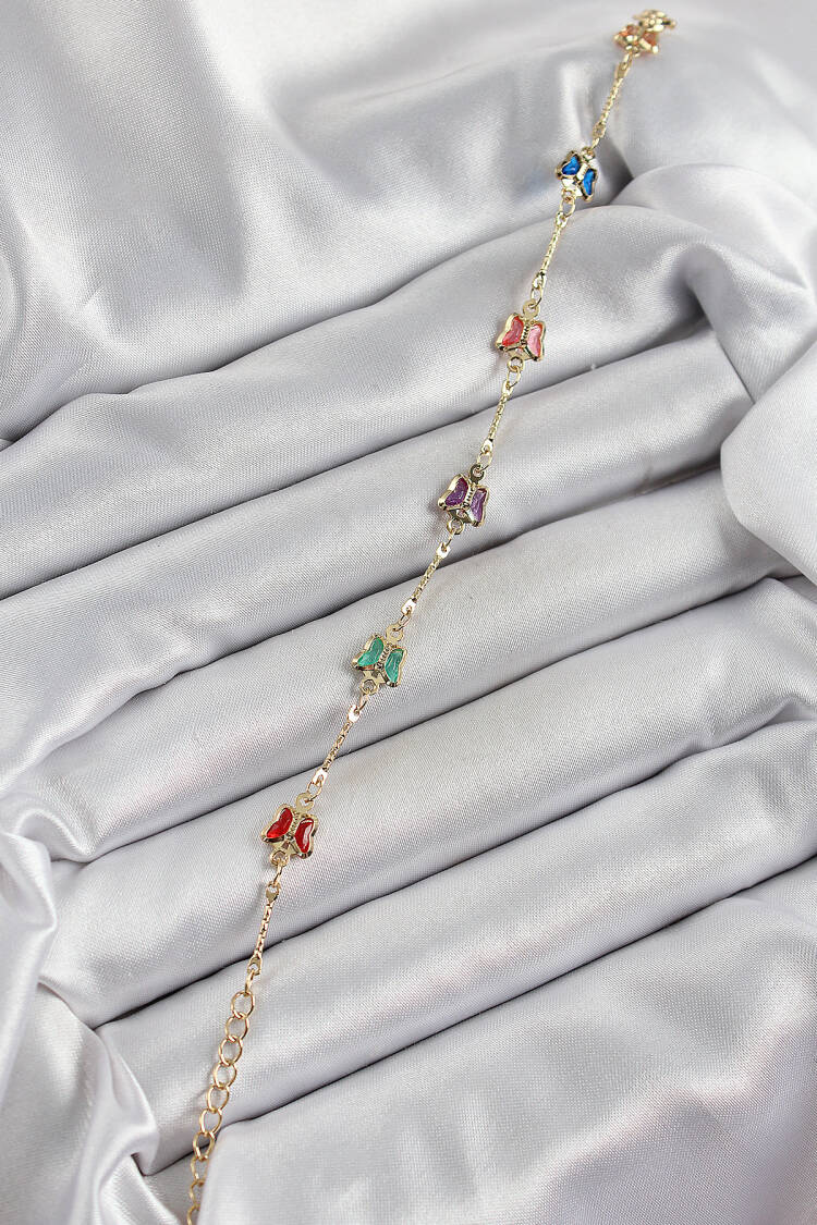 Brass Gold Color Mixed Color Butterfly Zircon Stone Women's Bracelet