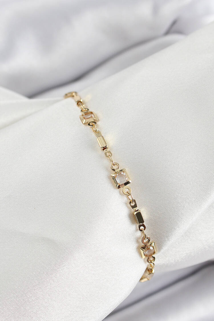 Brass Gold Color Zircon Stone Women's Bracelet - Brand: Ebijuteri - Women's Clothing Wholesale - Globality Store