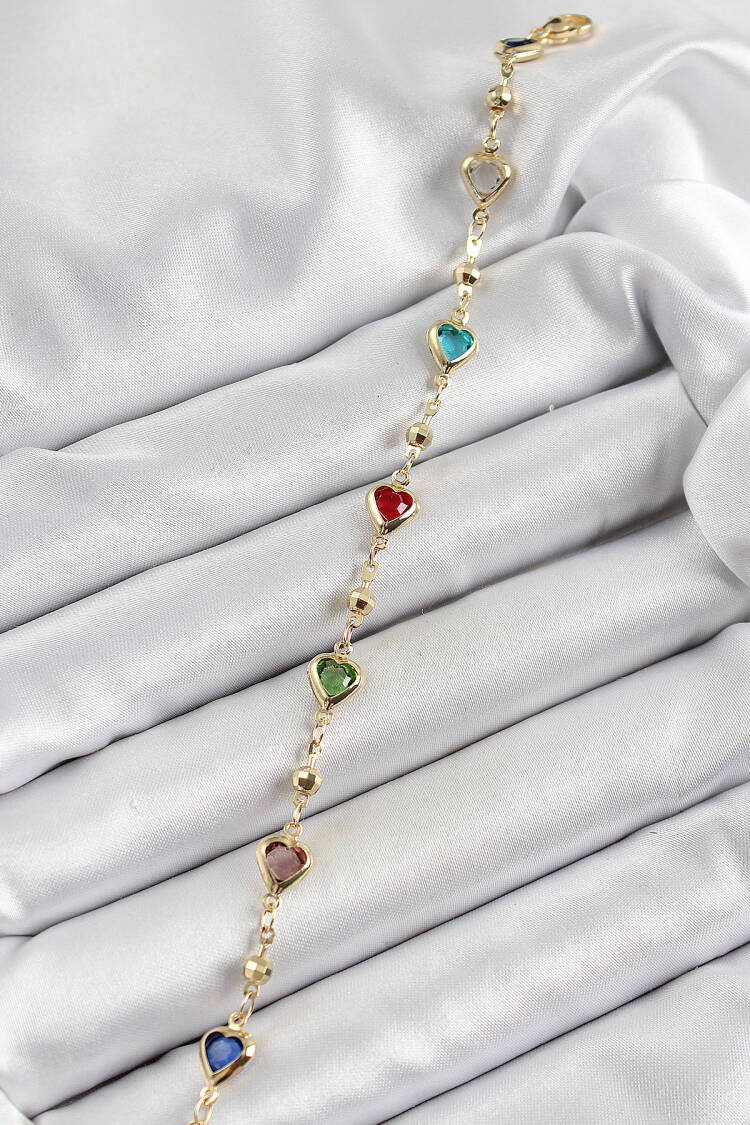 Brass Assorted Heart Model Gold Color Zircon Stone Women's Bracelet