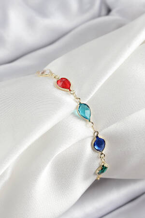 Brass Gold Color Mixed Color Drop Zircon Stone Women's Bracelet - Brand: Ebijuteri - Women's Clothing Wholesale - Globality Store