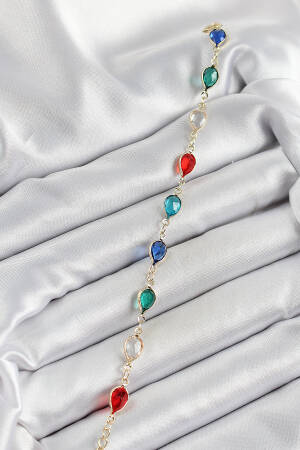 Brass Gold Color Mixed Color Drop Zircon Stone Women's Bracelet - Brand: Ebijuteri - Women's Clothing Wholesale - Globality Store