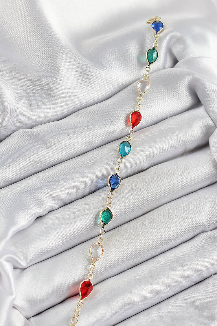 Brass Gold Color Mixed Color Drop Zircon Stone Women's Bracelet